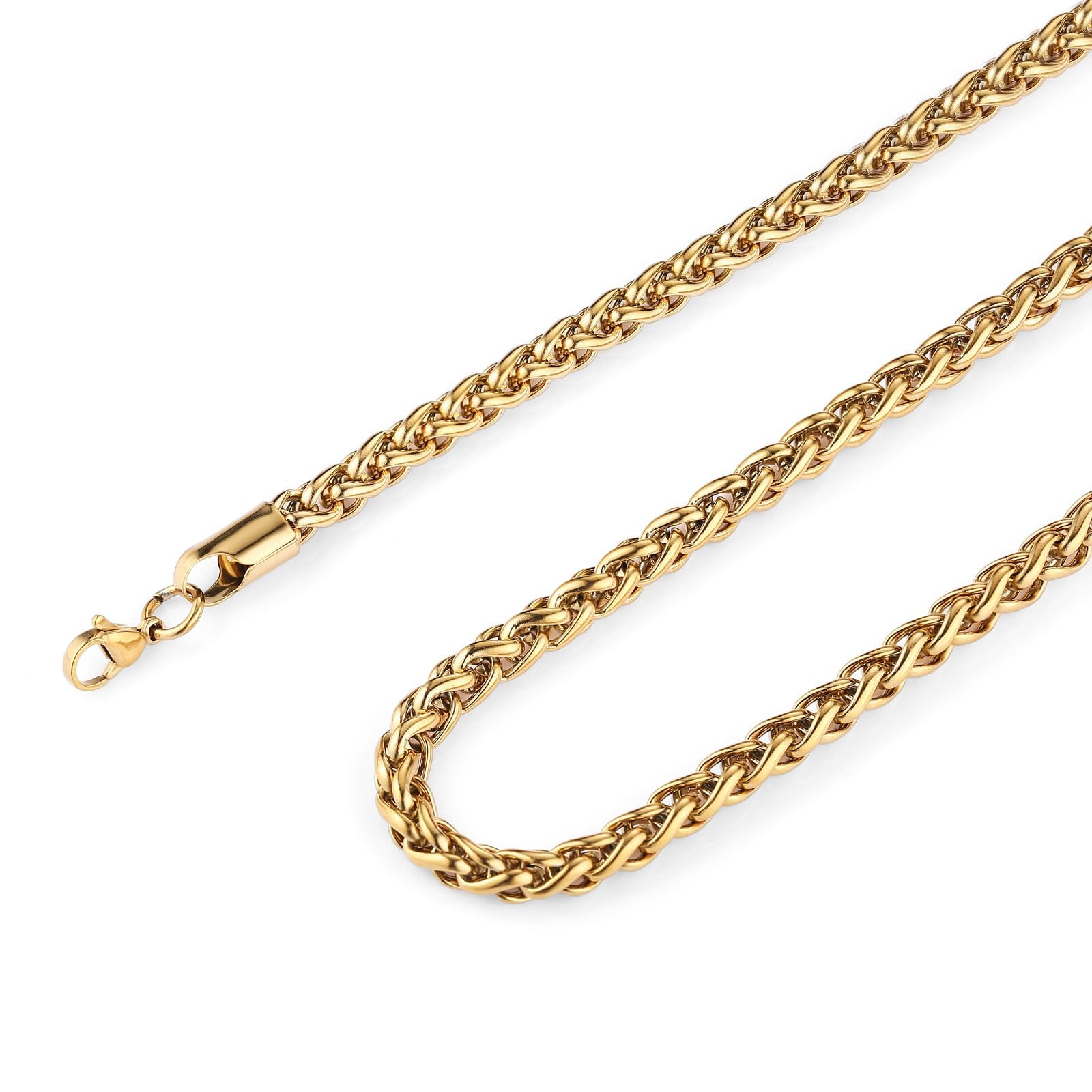 HZMAN 3/4/5/6 mm Stainless Steel Silver Wheat Chain Necklaces for Men