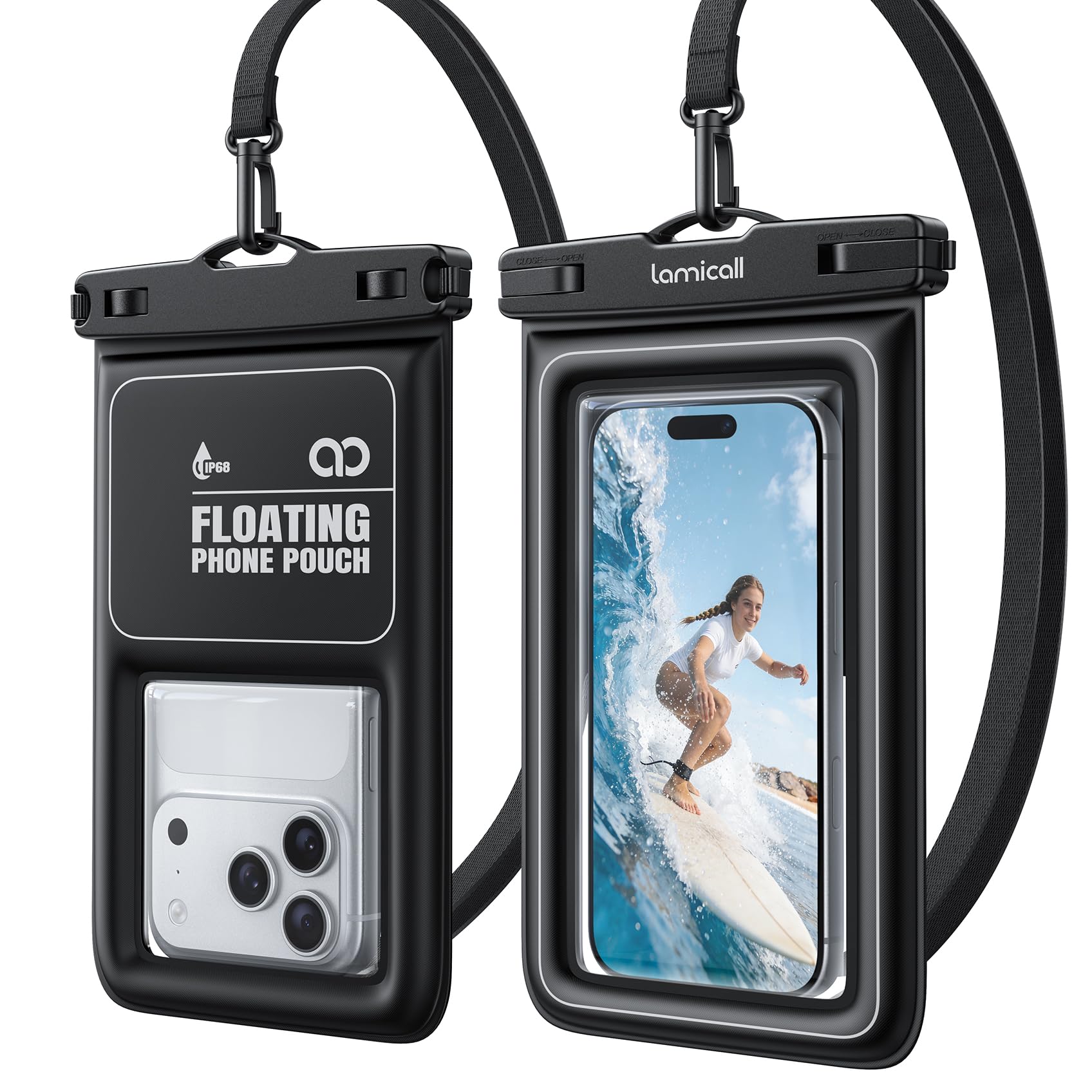 Lamicall IP68 Floating Waterproof Phone Pouch, 2 Pack Waterproof Phone Case | 10