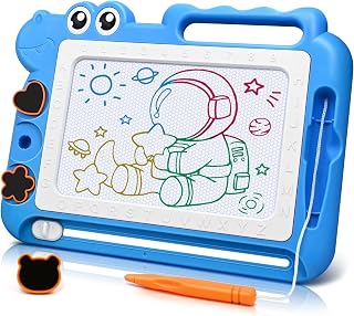 AiTuiTui Magnetic Drawing Board Toys for Kids, Dinosaur Doodle Board Educational Learning Toys Gifts for Boys Girls, Halloween Color Sketch Writing Pad Travel Games (Blue)