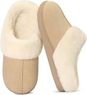 Evshine Women's Memory Foam Suede Mules Winter Plush
