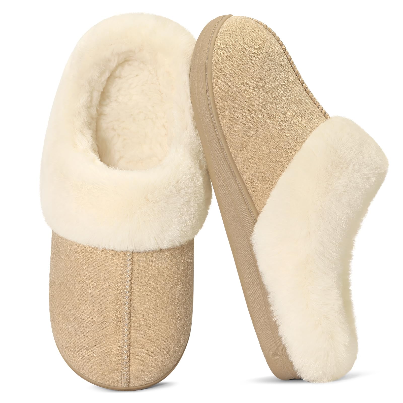Evshine Women's Memory Foam Suede Mules Winter Plush