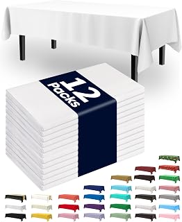 Pureegg Plastic Table Cloth Disposable 12 Pack 54x108 Inch, White | Rectangle, Party, Picnic, Wedding, Graduation, Birthday, Leakproof, Sturdy, Waterproof, Heavy Duty, Tablecloths, Cover