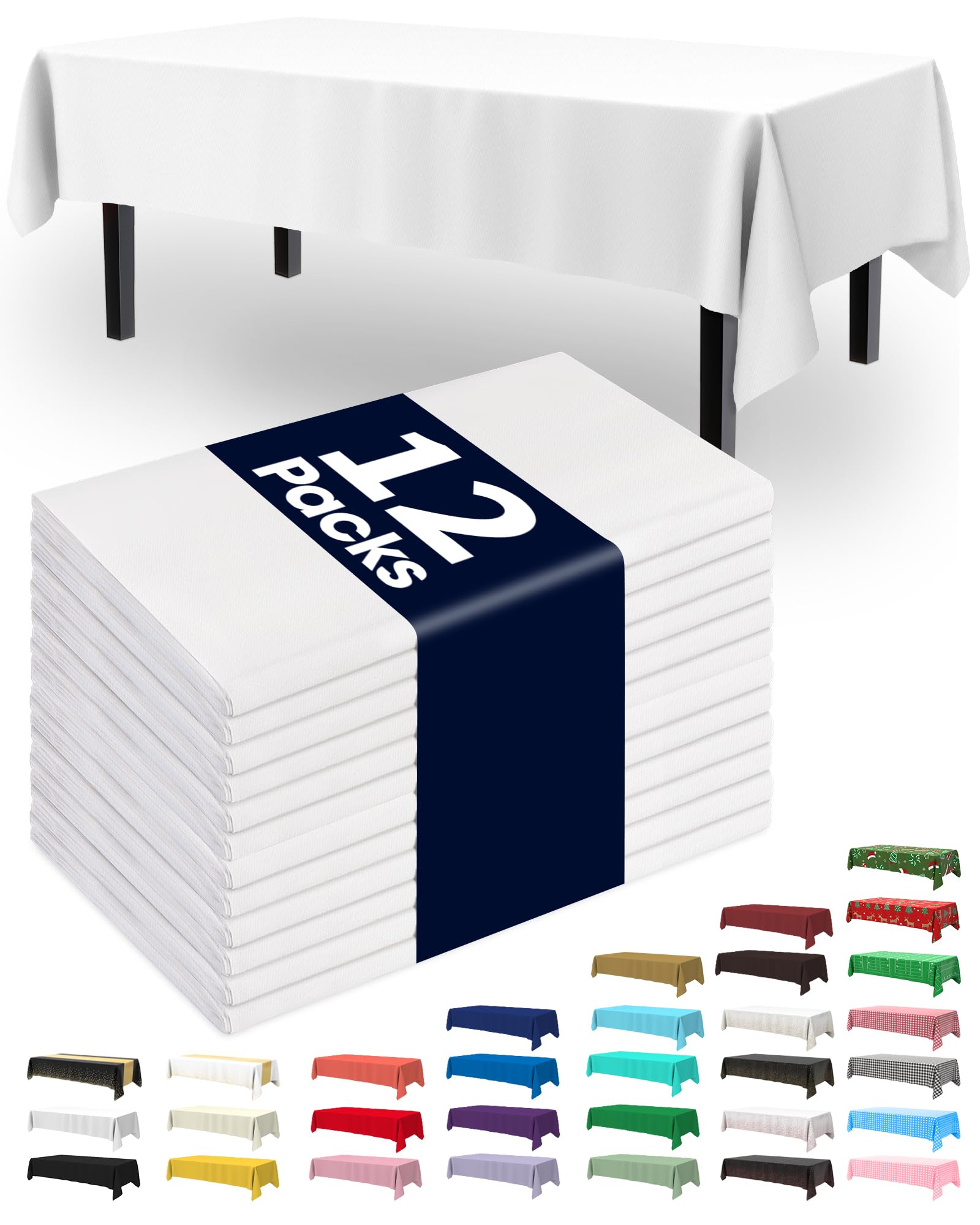 Pureegg Plastic Table Cloth Disposable 12 Pack 54x108 Inch, White | Rectangle, P