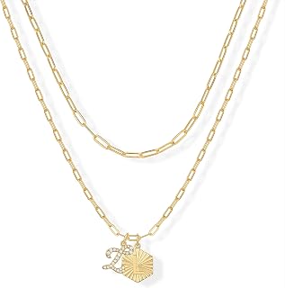PAVOI 14K Gold Plated Initial Layered Necklace for Women, Letter Pendant