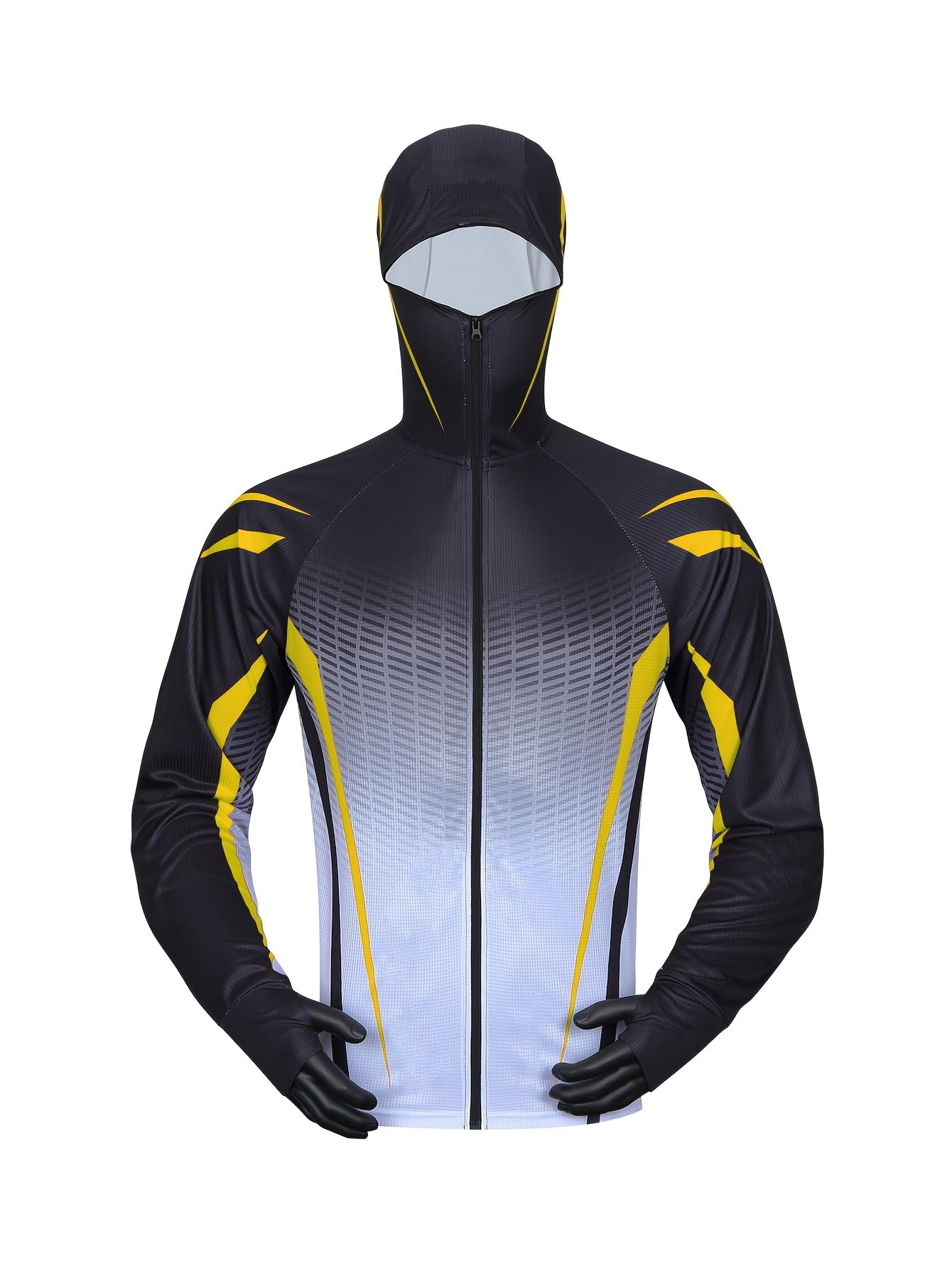 Men's Hooded Sun Protection Sports Jacket, Full Zip Windbreaker, Running Coat wi