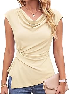 Cuffbow Cowl Neck Peplum Tops for Women Dressy Casual Short Sleeve Business Work Blouses Summer Trendy Shirts Outfits Spring