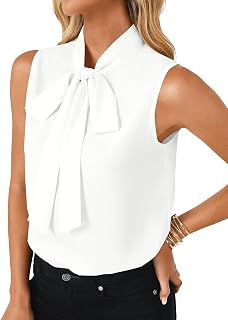 LYANER Women's Elegant Bow Tie Mock Neck Sleeveless Blouse Office Workwear Shirt Top