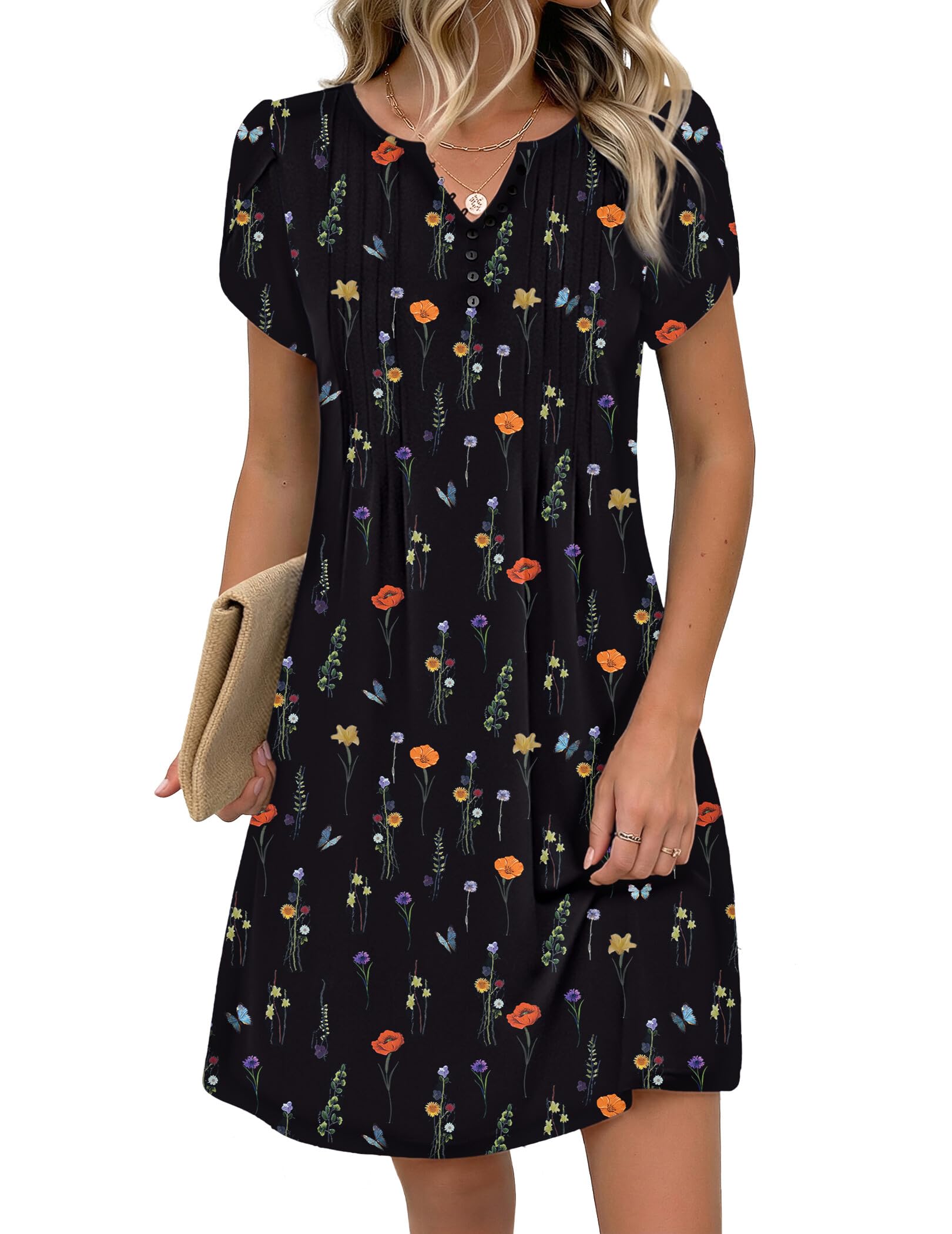 Zeagoo Women's Casual Dresses with Pockets Summer Floral V-Neck A-Line Tshirt Dr