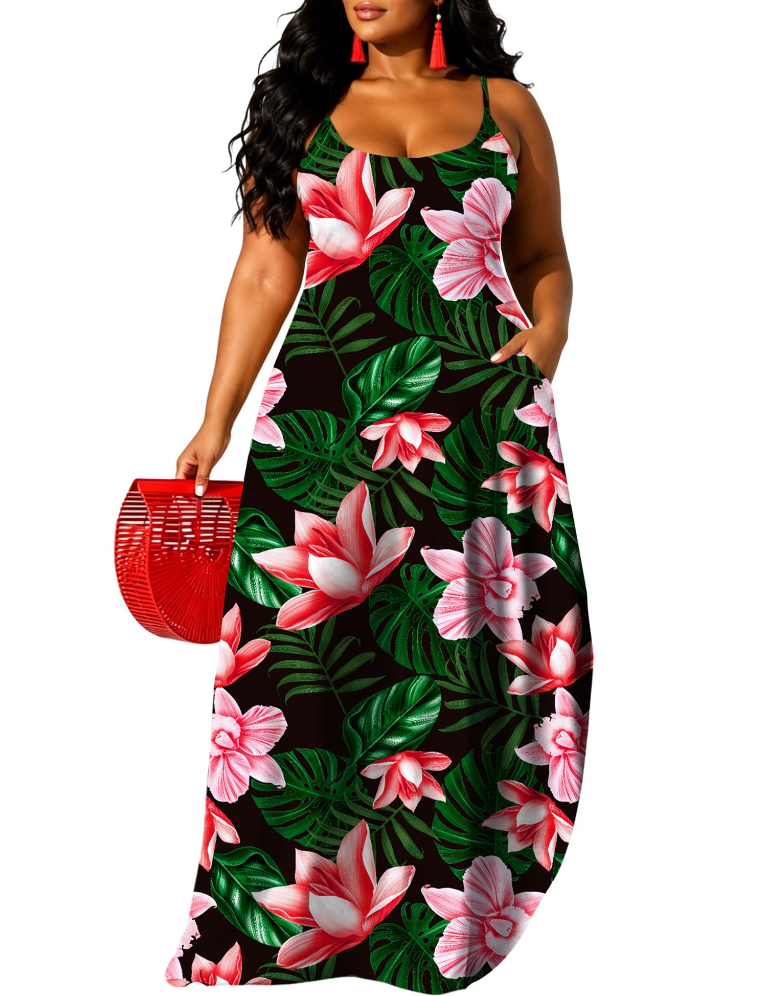 UOUA Hawaiian Dresses Women Plus Size Luau Party Sundress Summer Maxi Tropical B