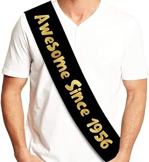 70th Birthday Decorations "Awesome Since 1956" Black and Gold Satin Sash