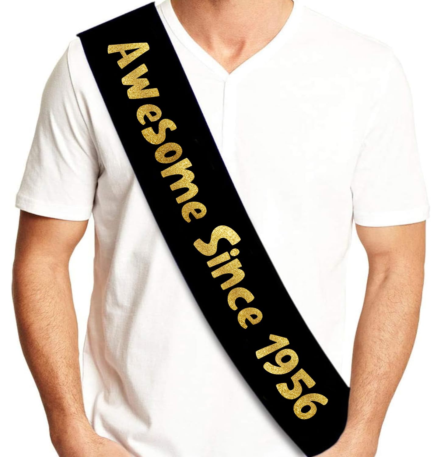 70th Birthday Decorations "Awesome Since 1956" Black and Gold Satin Sash