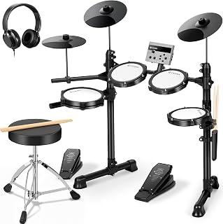 CAHAYA Electric Drum Kit Beginner Electronic Drum Set for Kids Teen Student | Features 150 Sounds, 15 Drum Kits, 2 Pedals, Drumsticks, Headphones, Throne, USB MIDI Compatibility for Home School Practice