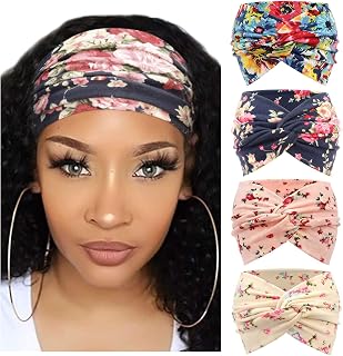 DRESHOW 4 Pieces Headband for Women Turban Bohemian Elastic Ribbon Hair Band Headband Hair Accessories
