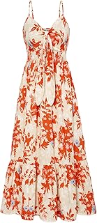 GRACE KARIN - Summer Maxi Dress for Women Floral Tie Front Spaghetti Strap Casual Boho Beach Sundress with Pockets