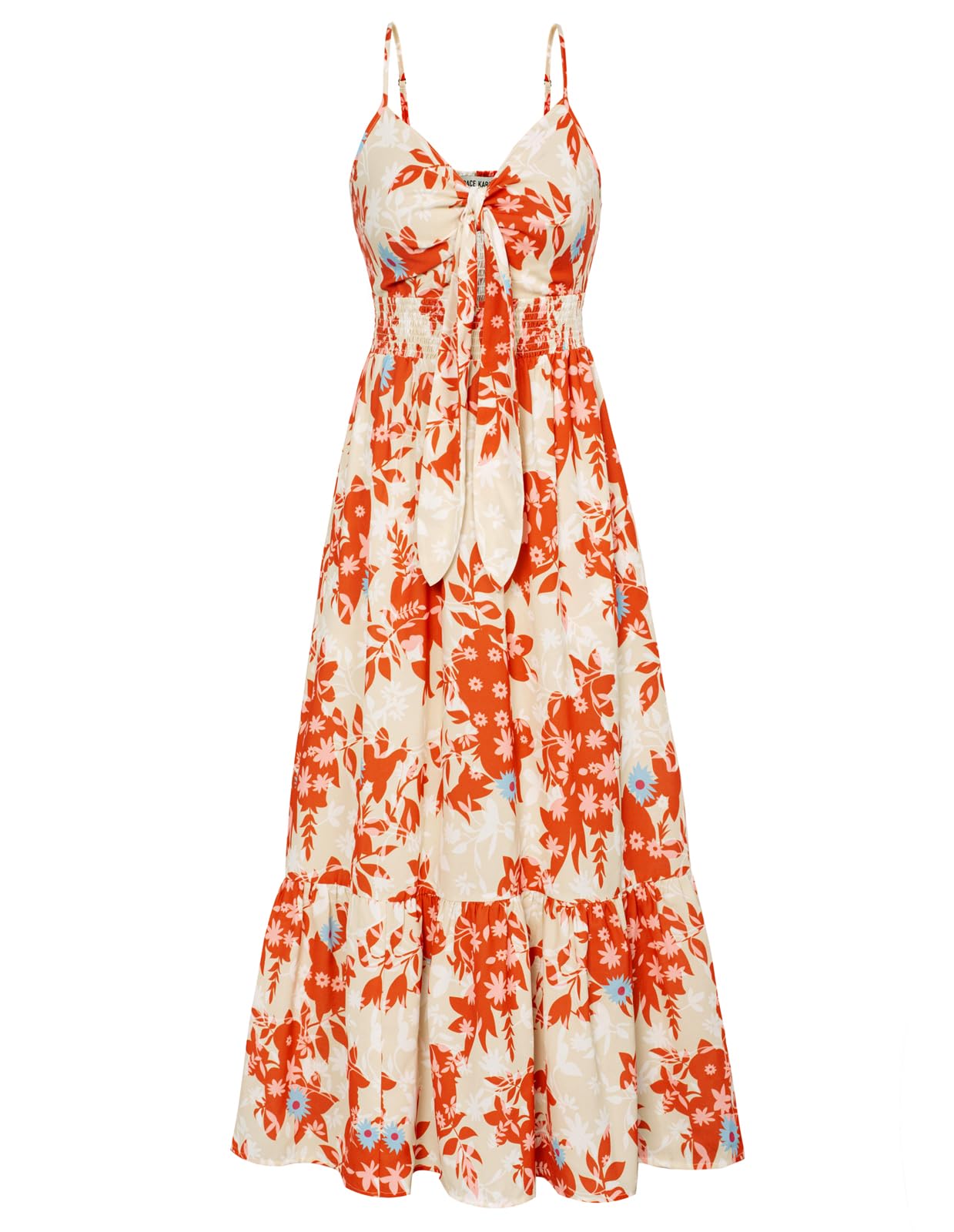 GRACE KARIN - Summer Maxi Dress for Women Floral Tie Front Spaghetti Strap Casua