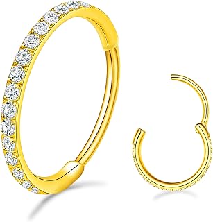 SmileBelle 14K Gold Hinged Nose Rings Hoop for Women 20G | 316L Surgical Steel Clicker Septum Ring, Hoop Huggie Earring for Upper Lobe Cartilage Helix Piercing Jewelry 8mm