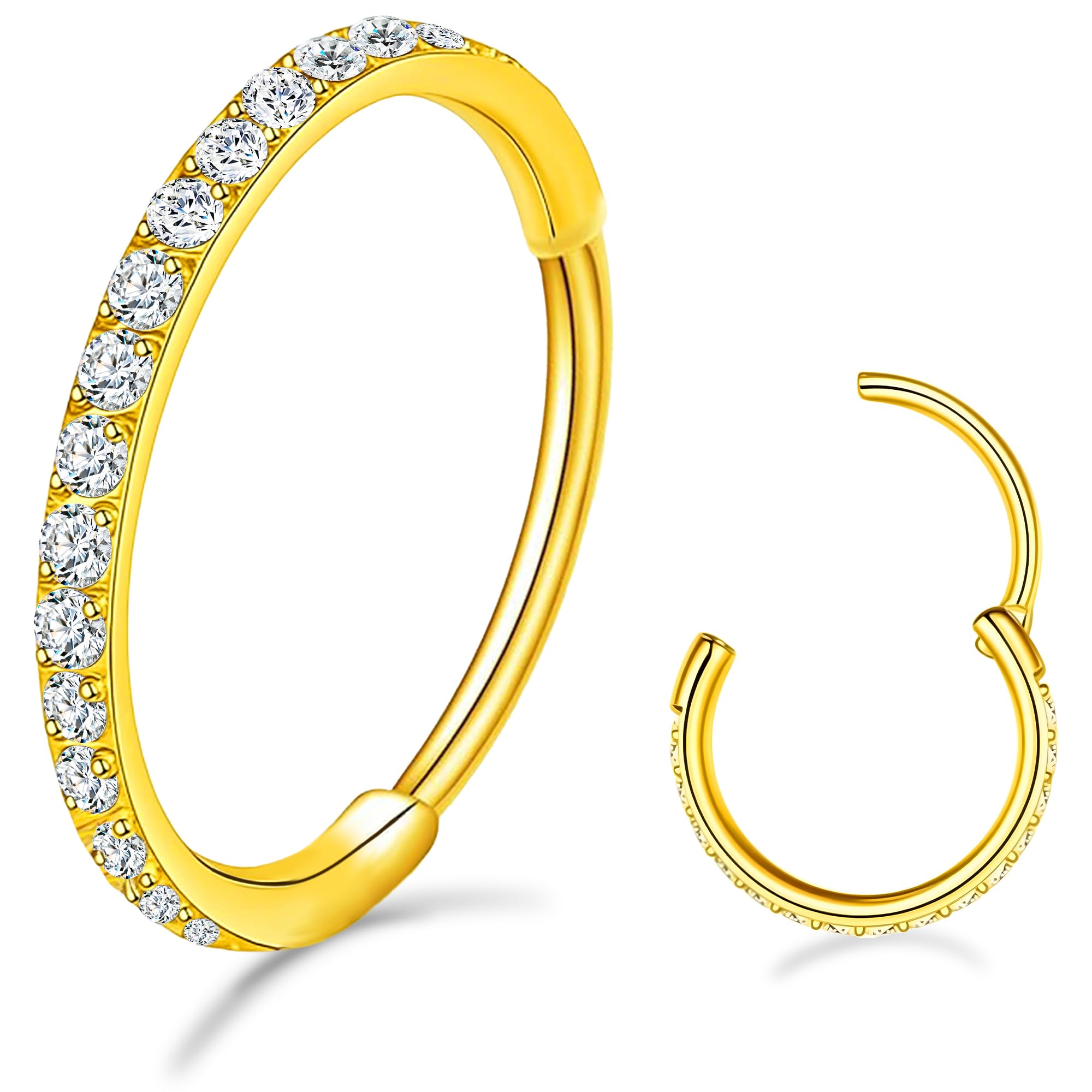 SmileBelle 14K Gold Hinged Nose Rings Hoop for Women 20G | 316L Surgical Steel C