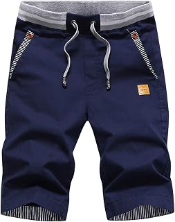 JustSun Mens Shorts Casual Classic Fit Cotton Summer Beach Shorts with Elastic Waist and Pockets