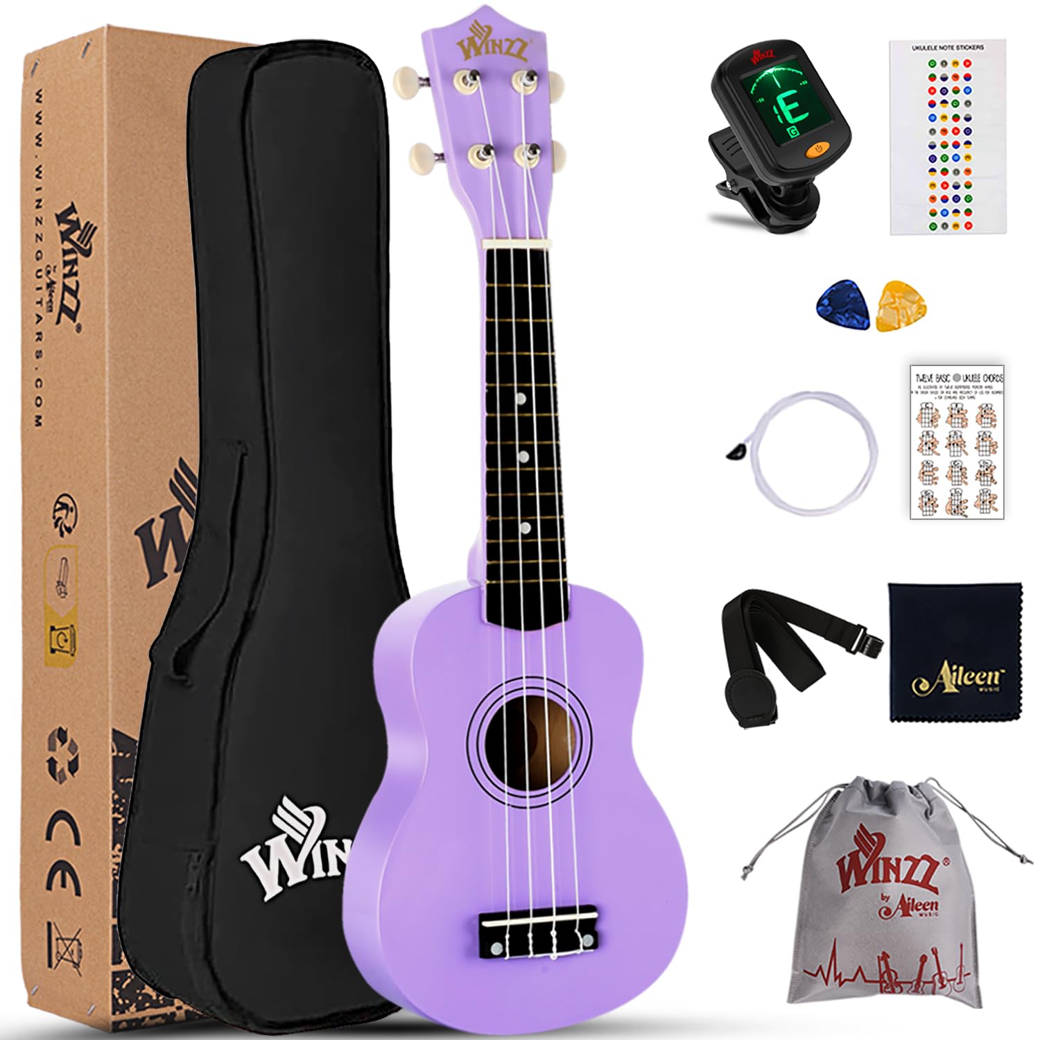 Winzz Soprano Ukulele Starter Kit For Beginners with Bag, Clip-On Tuner, Extra S