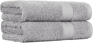 Amazon Basics Hand Towels for Bathroom, 100% Cotton, Grey, 50 x 100 cm, 2-Pack