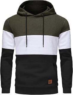 YuKaiChen Men's Patchwork Long Sleeve Jacquard Hooded Sweatshirt Color Block Pullover with Pockets