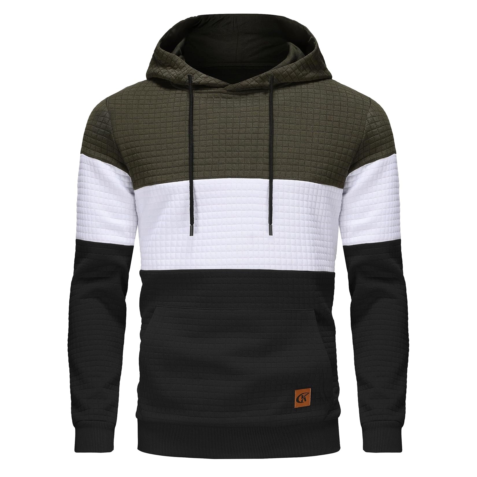 YuKaiChen Men's Patchwork Long Sleeve Jacquard Hooded Sweatshirt Color Block Pul