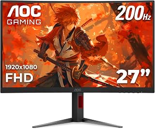 AOC 27 Inch Curved Gaming Monitor FHD 200Hz VA 0.3ms HDR, C27G4H2 | 1920×1080 Computer Monitor, Adaptive-Sync, DP 1.4, HDMI 2.0, Earphone Out, VESA Mount, Console Ready, 3-Year Warranty