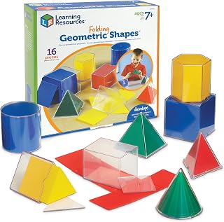 Learning Resources Folding Geometric Shapes | Folding Geometry Set, Geometric Solids, 3D Shapes for Teaching, Kids Math Manipulatives, Classroom Solid Shape Learning Sets