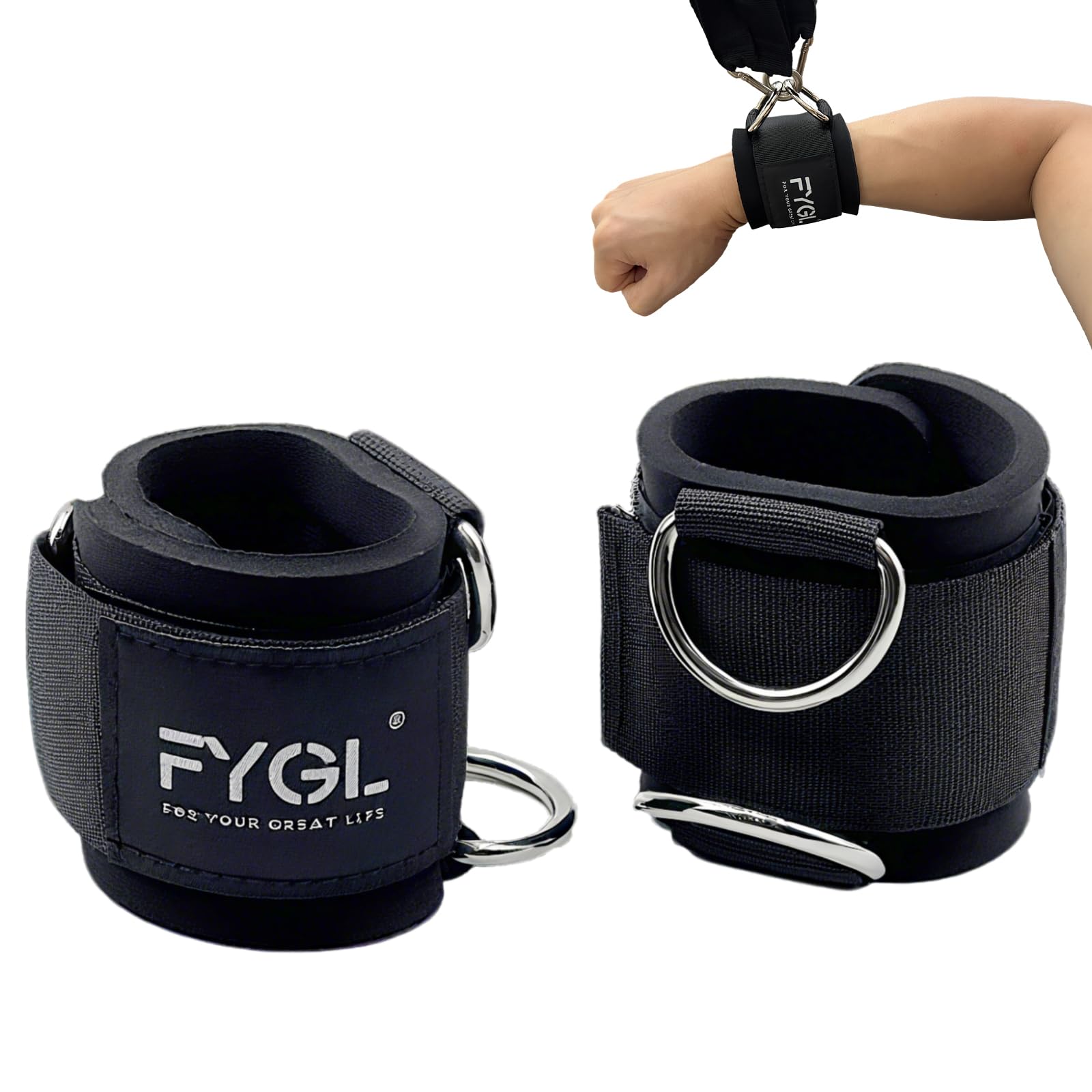 Adjustable Wrist Cuffs for Cable Machines - Neoprene Padded
