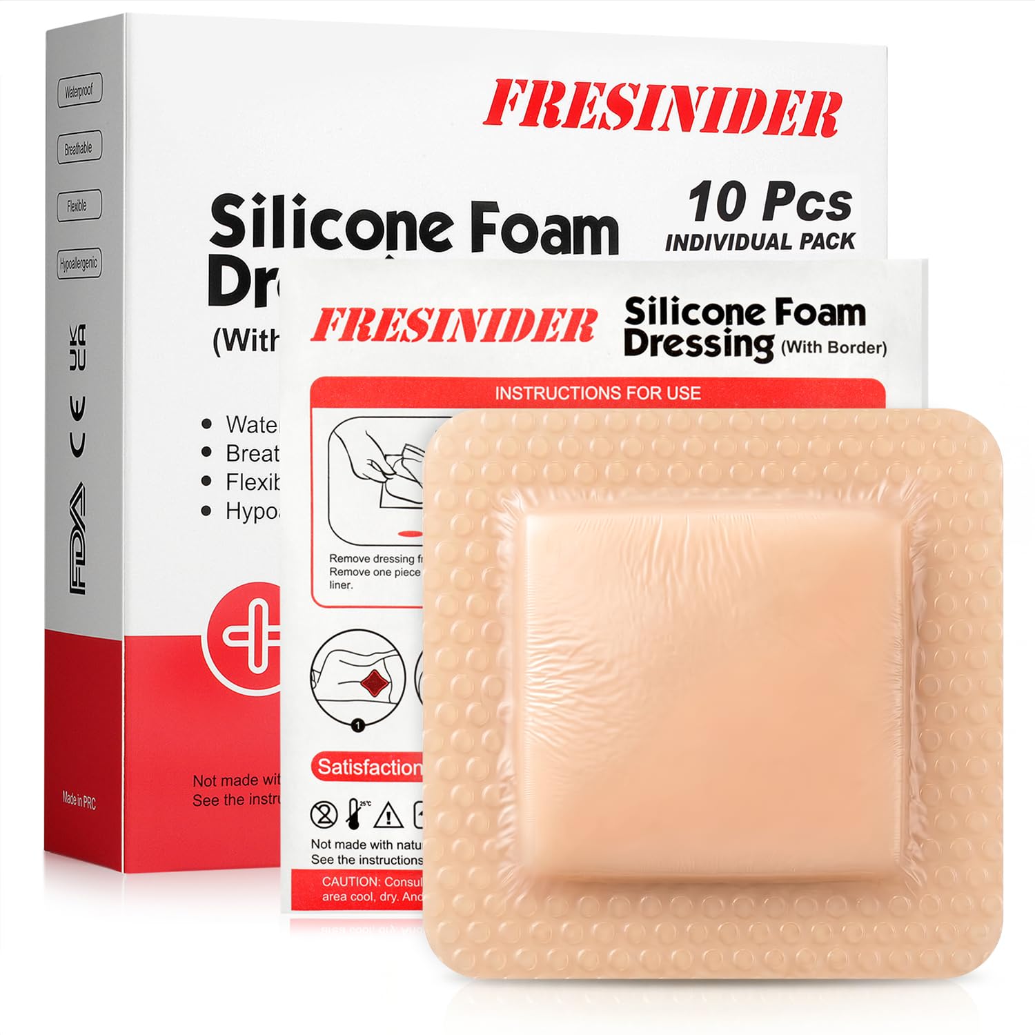 FRESINIDER Silicone Foam Dressing with Adhesive Border – Wound Dressing Bandage 
