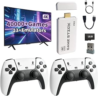 2026 New Upgraded Wireless Retro Gaming Console, 23 Emulators and 40000+Games, Plug and Play 4K HDMI TV Game Stick, with Dual 2.4G Wireless Controllers, Suitable for friends' gatherings and parent-child interactions (128G)
