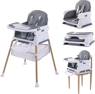Hrusitoo 3-in-1 Convertible Baby High Chair with Booster Seat, Light Gray | Grows with babies and toddlers from high chair to booster seat with adjustable tray, harness and easy-clean design