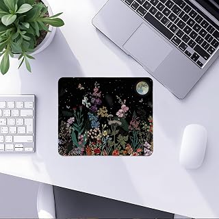 Moon and Witch Mouse Pad, Dark Floral Full Moon Mouse Pad for Home Office Dormitory Laptop Computer Desk Accessories Accessories 8.27 x 7.08 inch