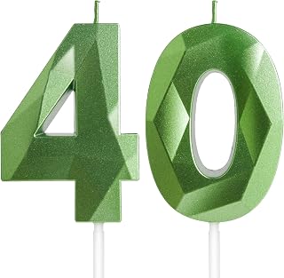 Yiran Number 40 Candles,40th Birthday Candles,Green Happy Birthday Candle for Cake,3D Design Cake Topper Decorations for Boy Men Pet Birthday Party Wedding Anniversary Celebration Supplies