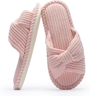 Chantomoo Women's Memory Foam Slippers for Home Bedroom Bathroom Spa Wedding Travel Hospital Open Toe Corduroy Slippers Non-Slip Cozy Comfortable