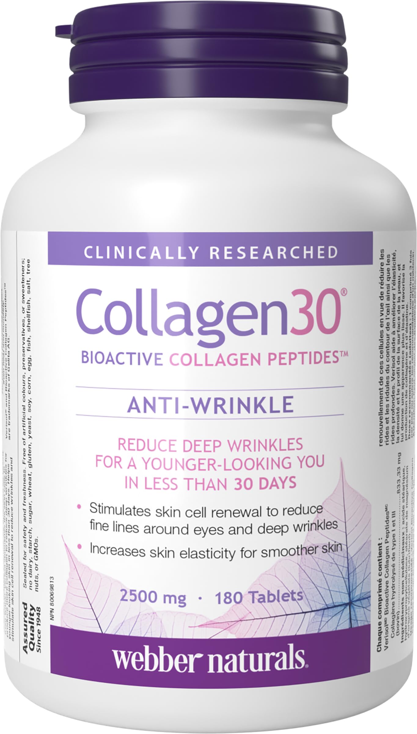 Collagen30 Anti-Wrinkle, 2500 mg of Collagen Peptides, 180 Tablets