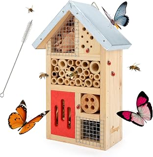 Niteangel Natural Wooden Insect Hotel: Hanging & Waterproof Portable | Create More Habitat Variety in Your Yard - Garden Insect House & Habitat for Ladybugs Lacewings Butterflies & Bees