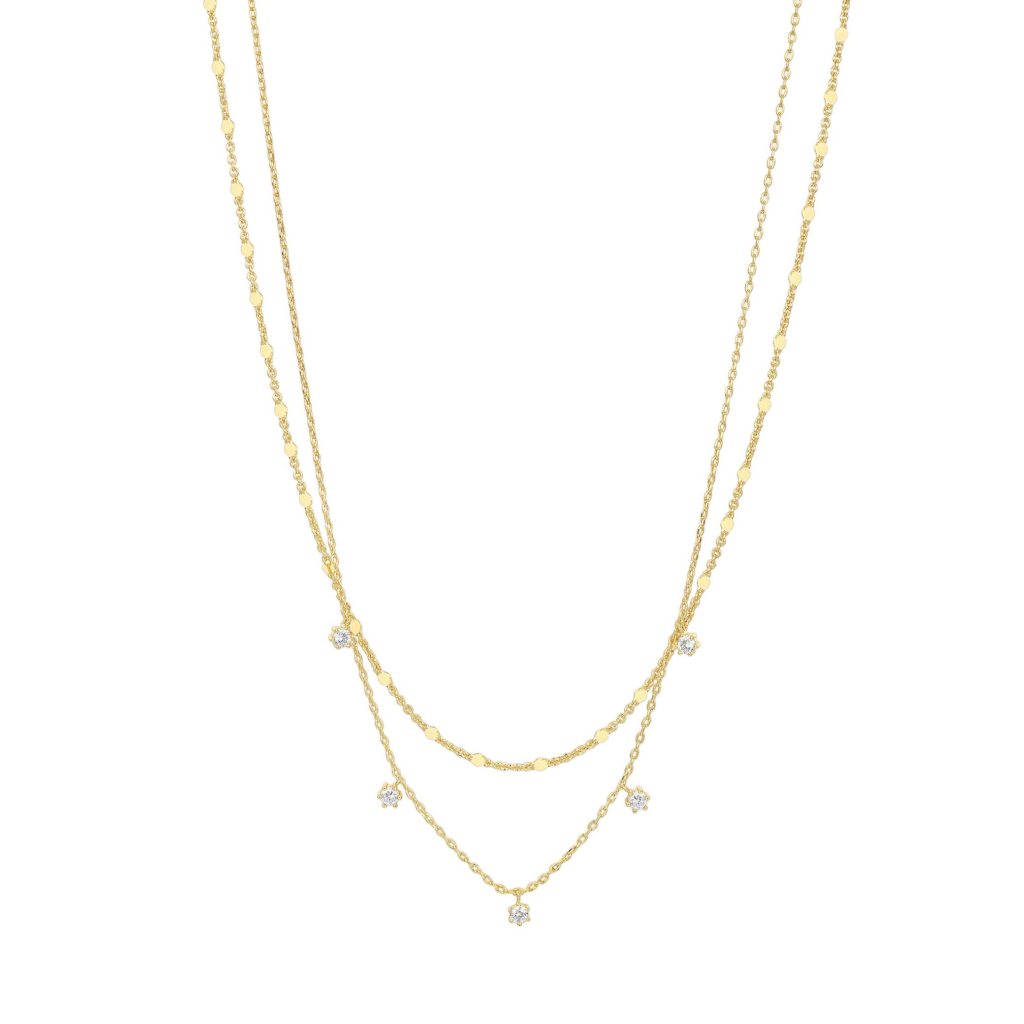 PAVOI CZ Chain Necklace, 925 Silver, 14K Gold Plated, Yellow Gold, Y