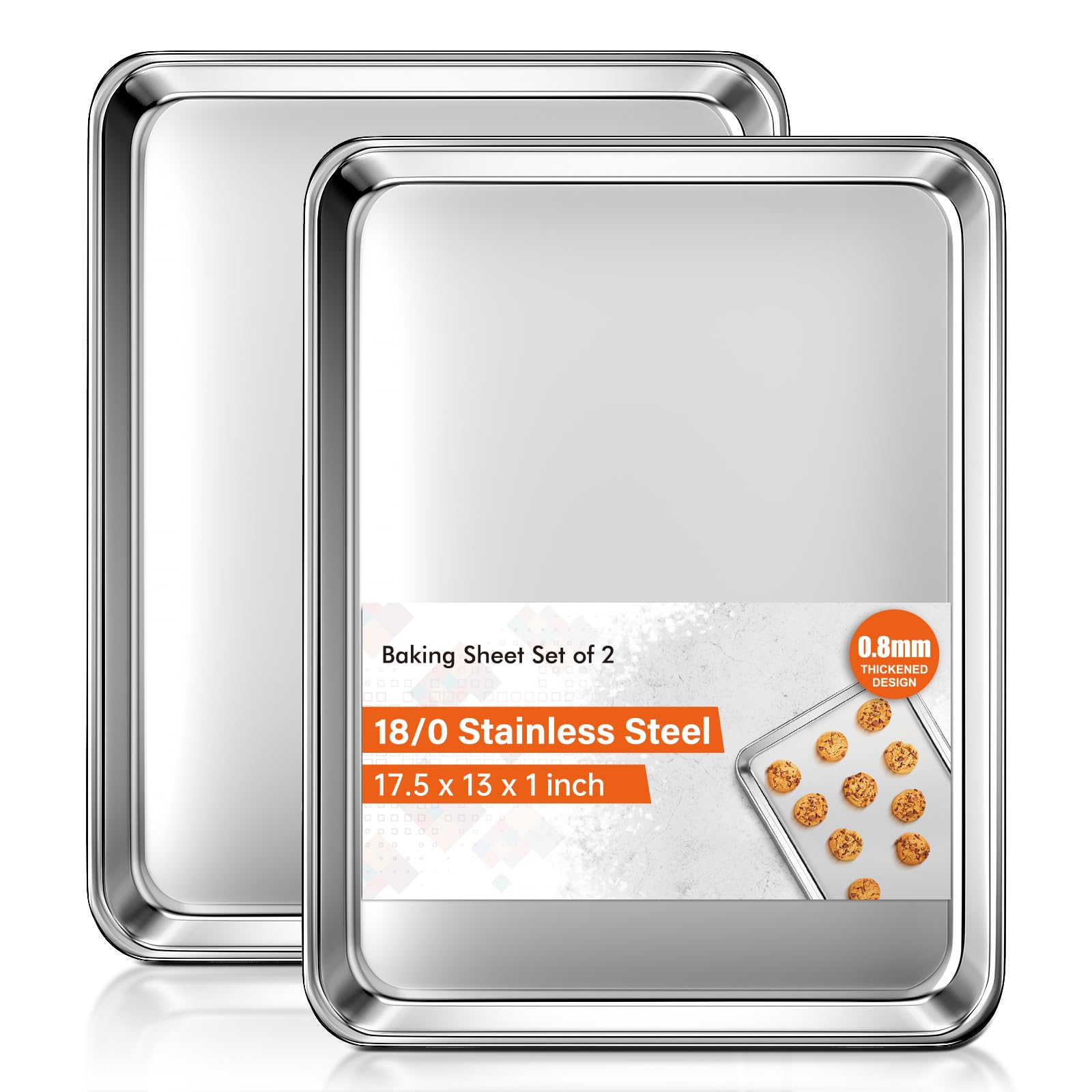 Baking Sheet Set of 2, Commercial Grade Stainless Steel Cookie Sheets for Baking