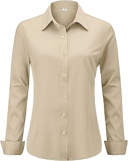 hearain Soft Wrinkle-Free Women's Button Down Dress Shirts Long Sleeve Work Blouses Casual Tops XXS-6XL Regular Petite Tall