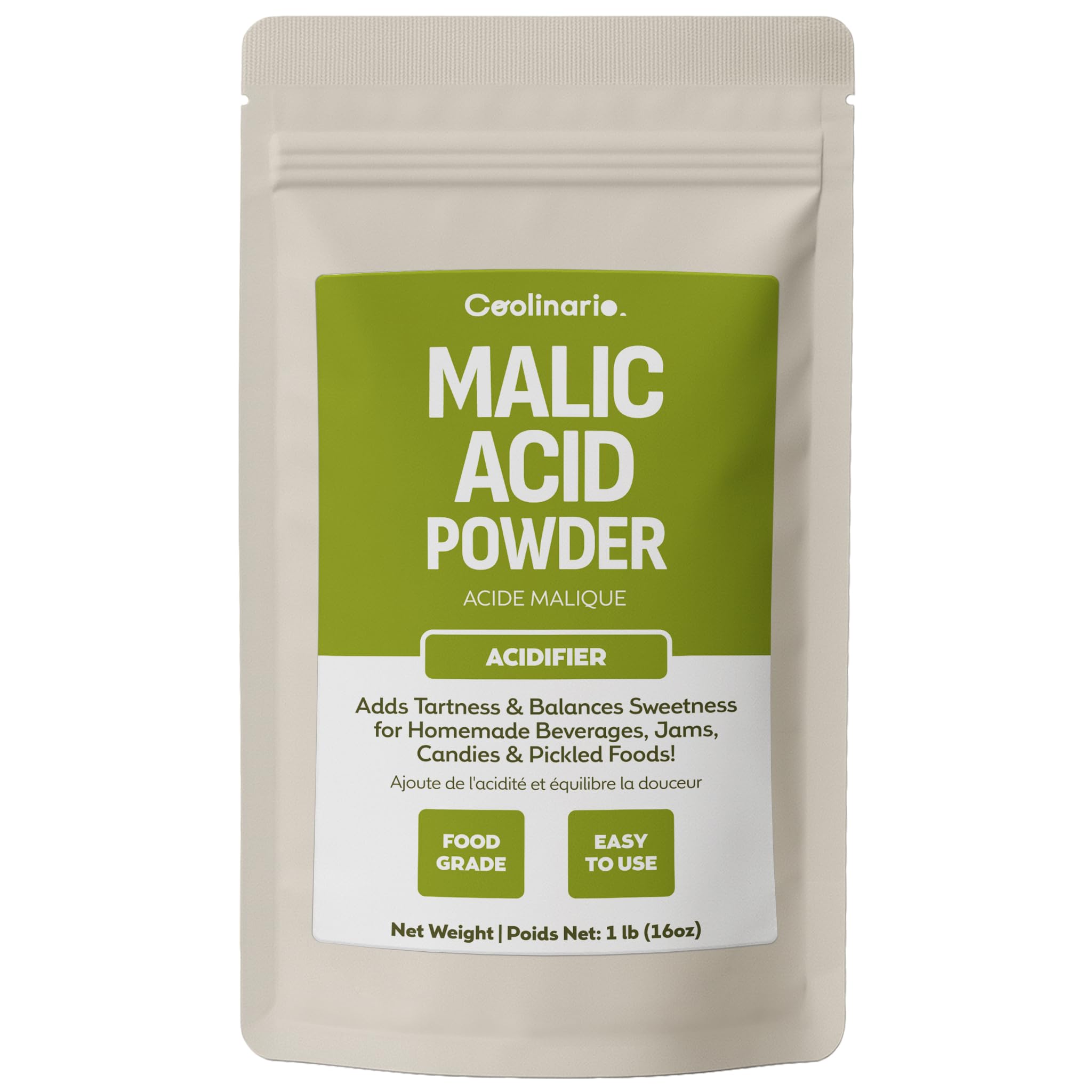 Coolinario Malic Acid Food Grade Powder (1 LB) Sour Powder | Flavor Enhancer for