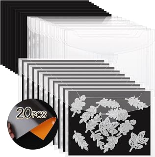 YixangDD 20 Pack Stamp and Die Storage Bag with Magnetic Sheets | Die Cut Storage Set for Card Making (10 Pcs Sheets +10 Pcs Bags), PVC Envelopes, 0.6 mm Thickness Magnetic Sheets