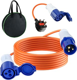 Caravan Electric Hook Up Cable for Camping, 10M Extension Lead with Caravan Mains Hook-up Adapter for Campervan, Motorhome