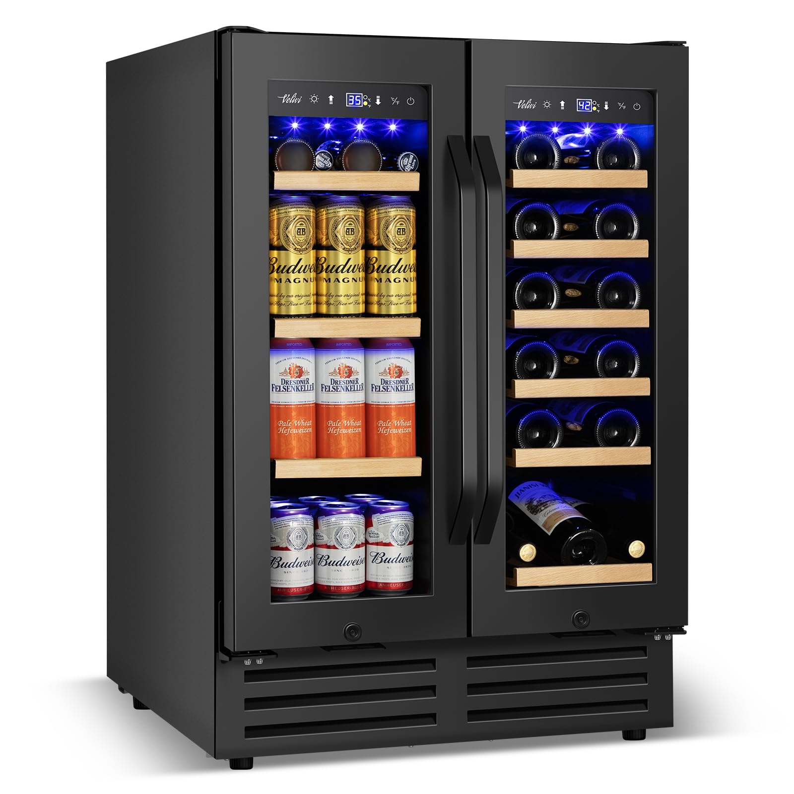 Velivi 24'' Wine and Beverage Refrigerator UnderCounter Fridge Dual Zone | Black