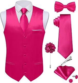 DiBanGu Men's Satin Suit Vest and Tie Solid Color Vest and Bow Tie for Tuxedo Formal Dresses Vest Wedding Party 8 Pieces