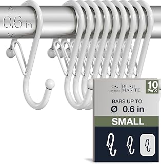 10-Pack Metal S Hooks for Hanging – Heavy-Duty S-Shaped Hooks with Safety Buckle – Fits Bars up to 0.6 in – Anti-Drop Hooks for Kitchen, Pot Racks & Towel Bars – White (Small)