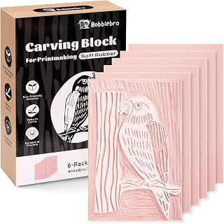 Bobblebro 6 PCS 4"x6" Soft Linoleum Blocks for Printmaking &amp; Stamp Making | Rubber Linocut Block for Stamp Carving, Relief Printing, Handcraft DIY, Journal Decoration and Daily Artistic Practice