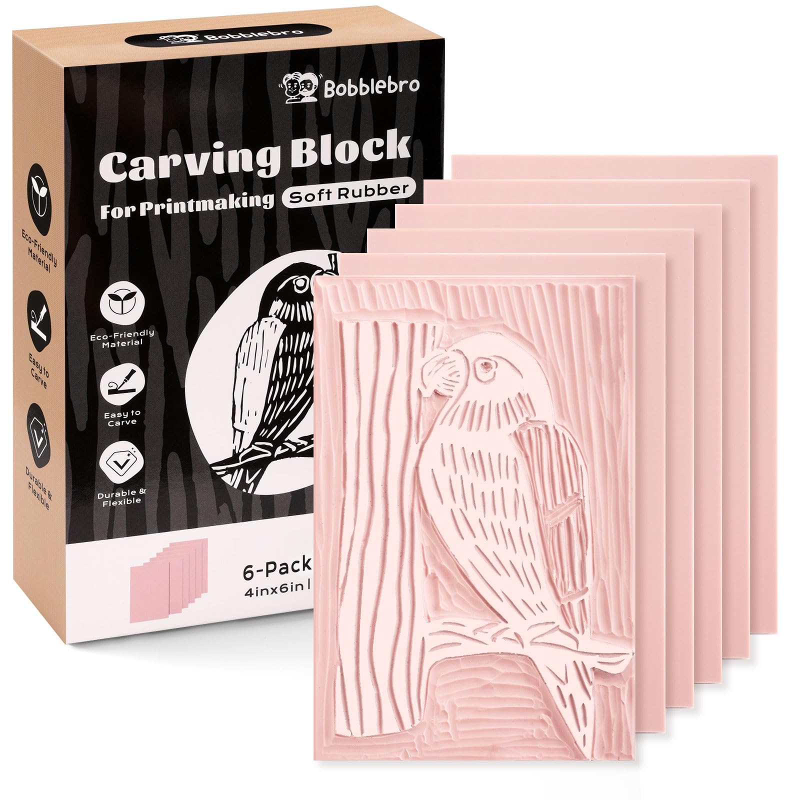 Bobblebro 6 PCS 4"x6" Soft Linoleum Blocks for Printmaking &amp; Stamp
