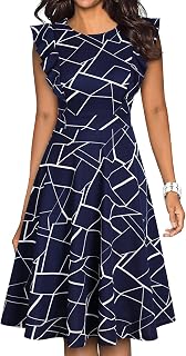 YATHON Women's Vintage Ruffle Sleeve Floral A Line Cocktail Party Dresses