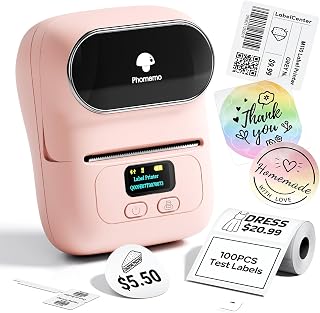 Phomemo M110 Label Printer, Portable Thermal Sticker Printer with Display | 2 Inch Pink Bluetooth Label Maker Easy to Use for Small Business, Home, School, Office, APP with 6000+ Templates